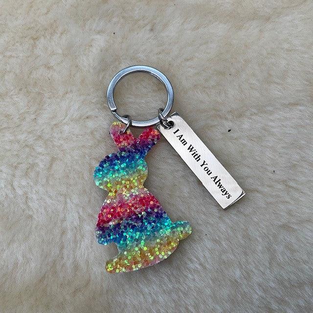 I Am With You Always Rainbow Bunny Rabbit Keyring - Bunny Creations