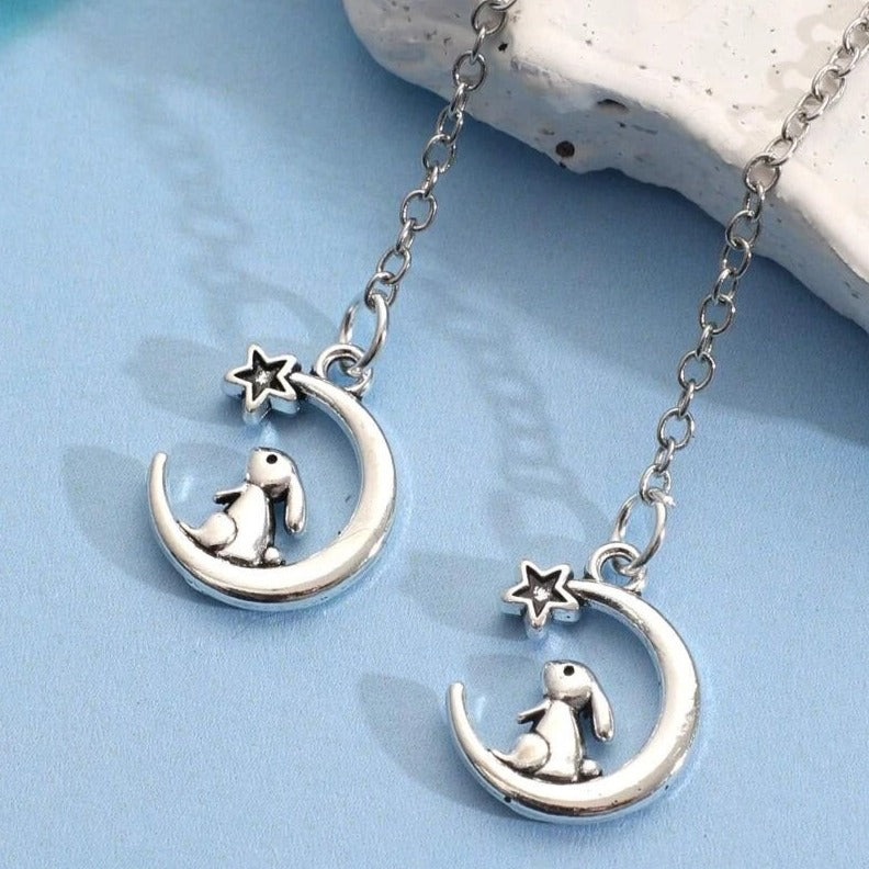 Moon Bunny Rabbit Earrings close up