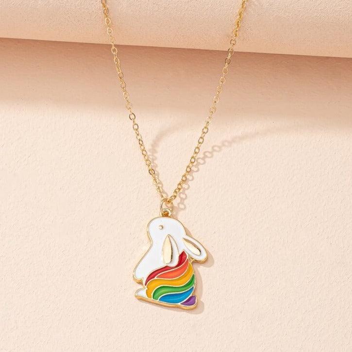 Rainbow Bunny Rabbit Necklace - Bunny Creations