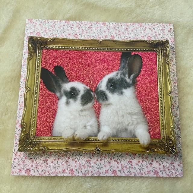 Kissing Bunnies Glitter Rabbit Card - Bunny Creations