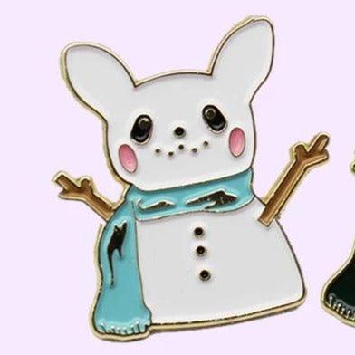 Snowman Bunny Rabbit Christmas Pin Badge - Bunny Creations