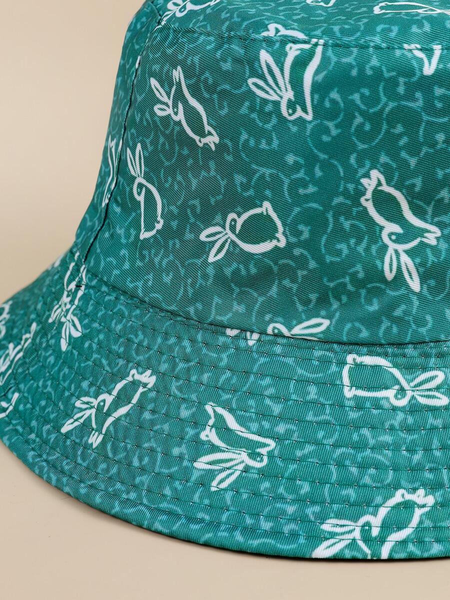 Green Bunny Rabbit Print Bucket Hat Close up