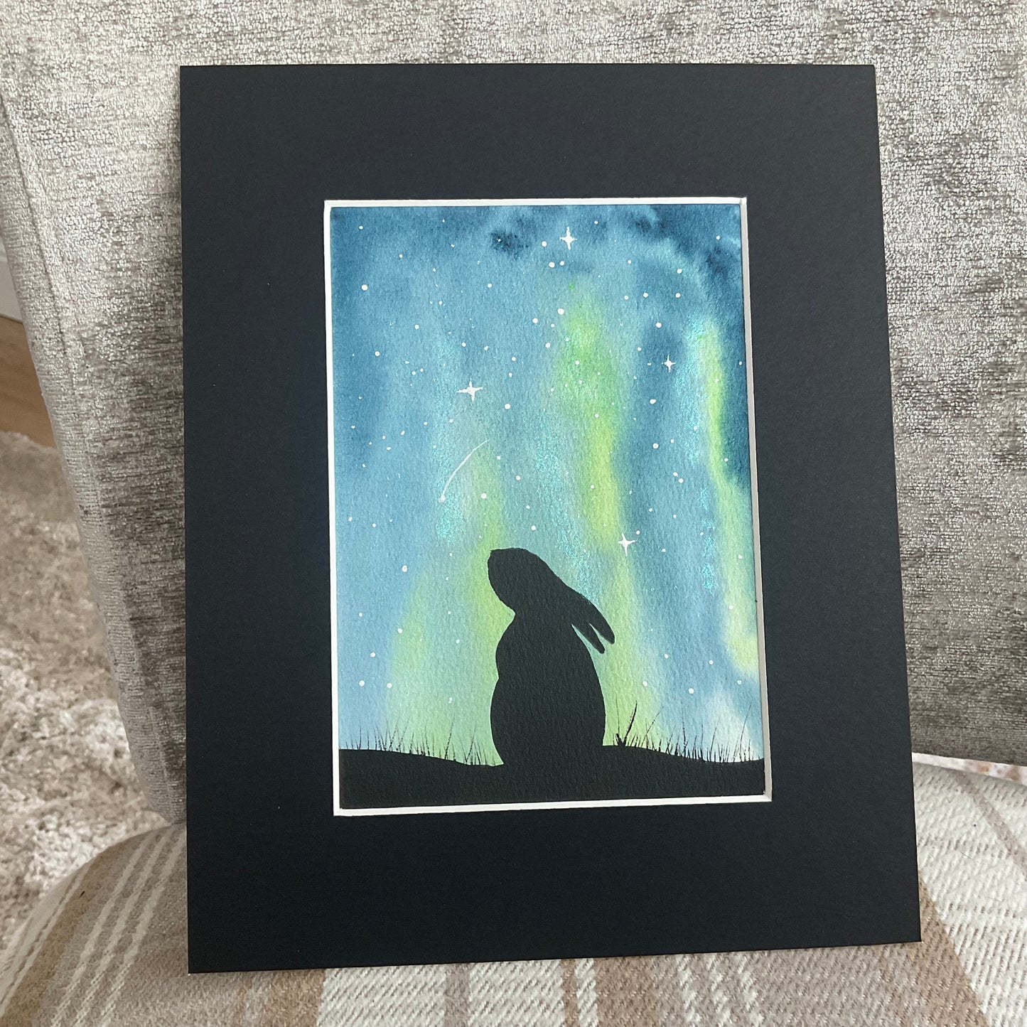 Aurora Borealis Bunny - Original Watercolour Painting  7” x 5”