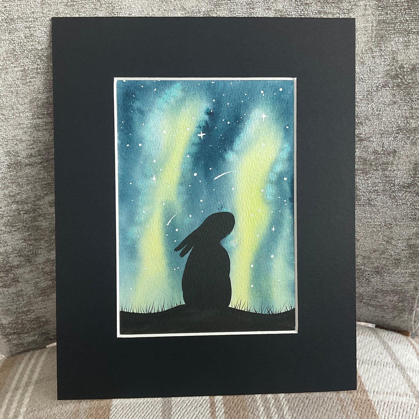 Aurora Borealis Bunny - Original Watercolour Painting  7” x 5”