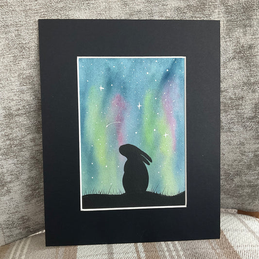 Aurora Borealis Bunny - Original Watercolour Painting  7” x 5”