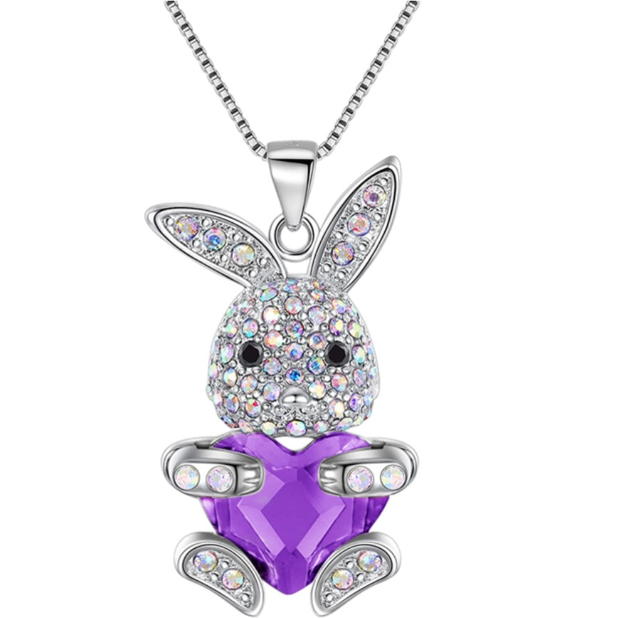 Amethyst purple February Birthstone Bunny Rabbit Necklace