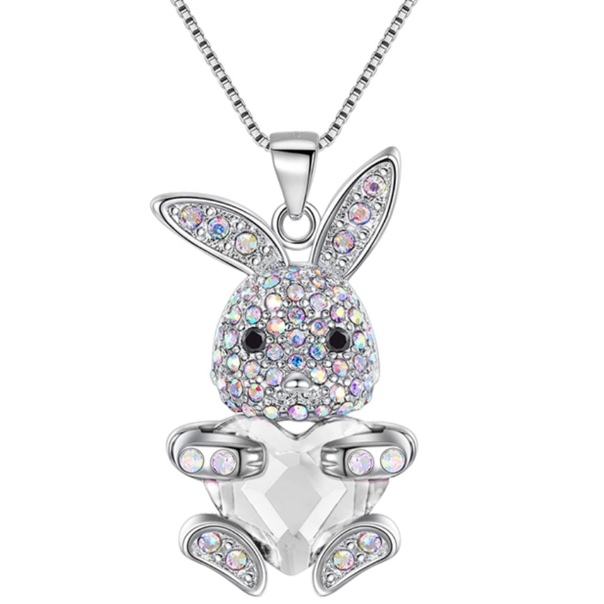 April diamond Birthstone Bunny Rabbit Necklace