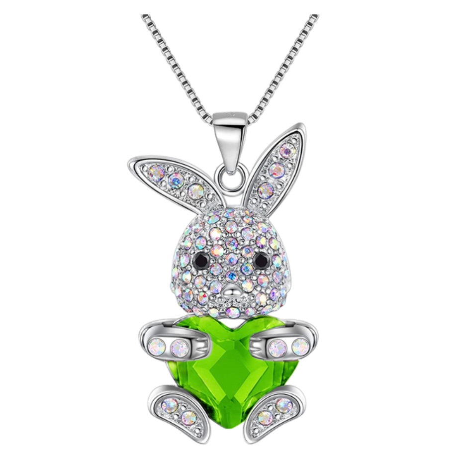 Emerald Green may Birthstone Bunny Rabbit Necklace