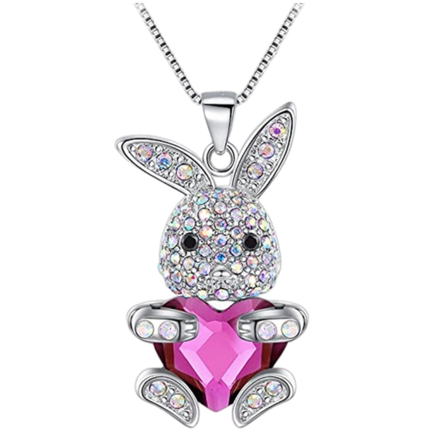 Pink July Birthstone Bunny Rabbit Necklace