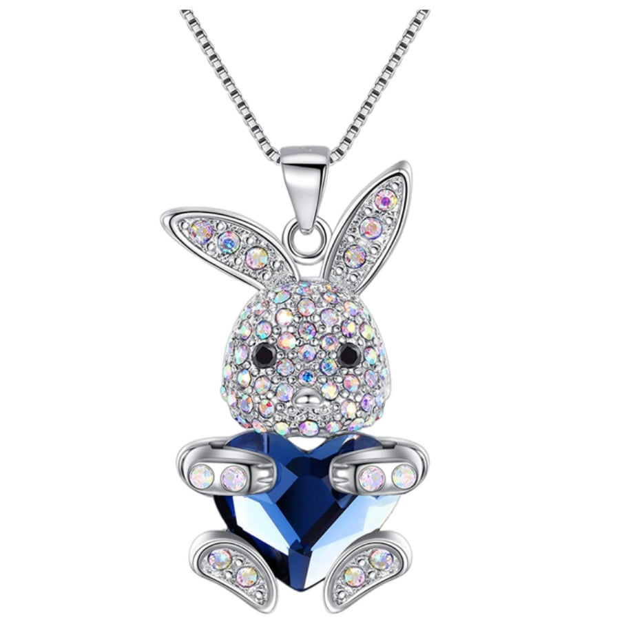 Blue sapphire September Birthstone Bunny Rabbit Necklace