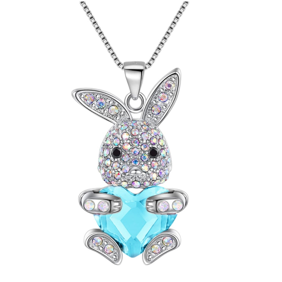 December blue Birthstone Bunny Rabbit Necklace