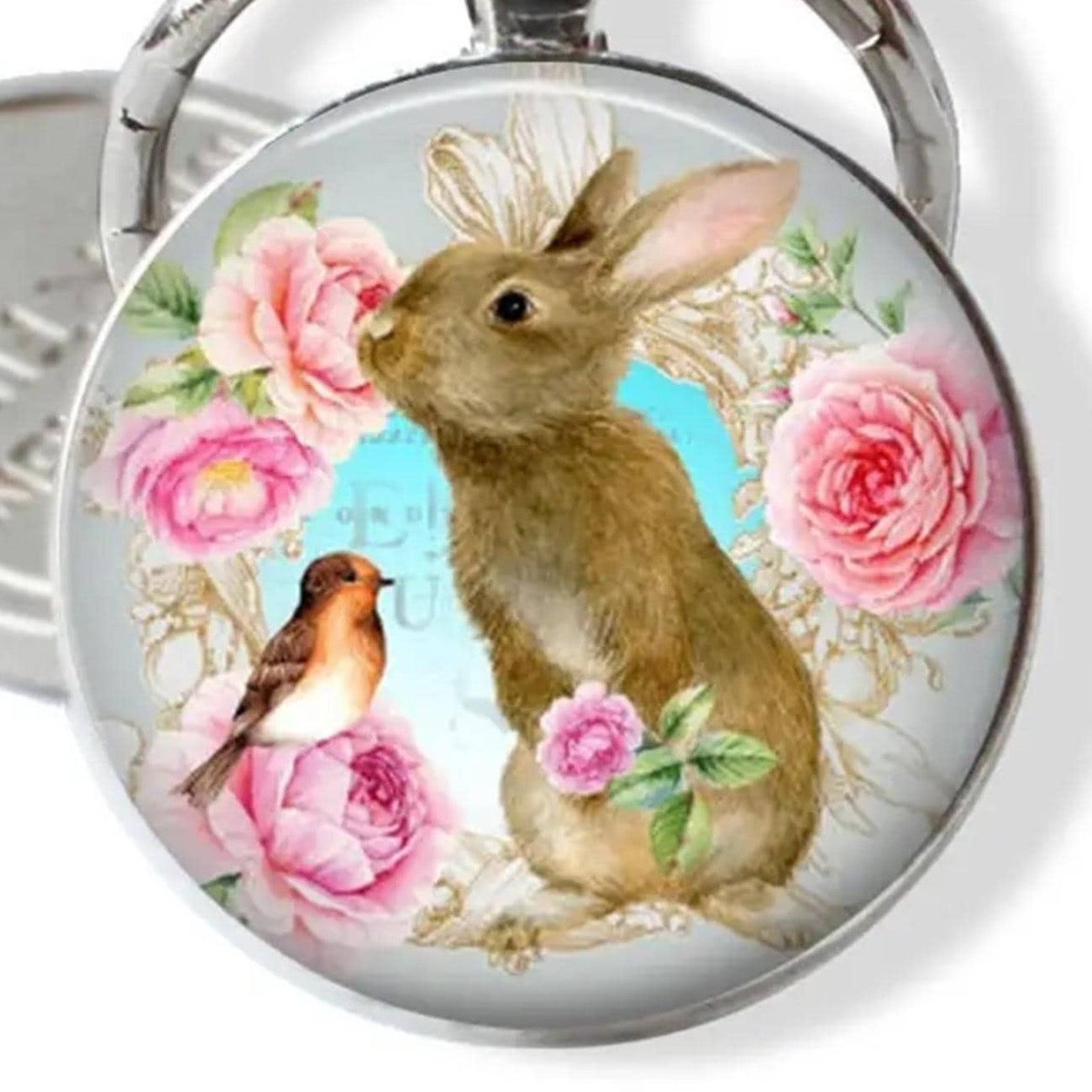 The Rabbit and the Robin Keyring Close up