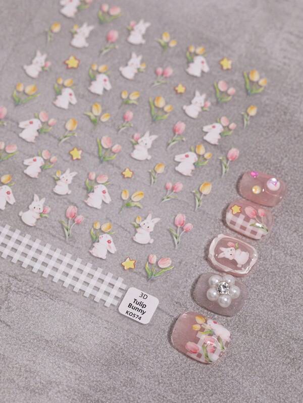 Pretty Floral Bunny Nail Art Sticker designs