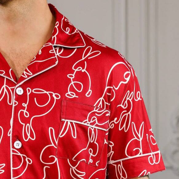Men's Bunny Rabbit 2 Piece Pyjamas Set Close up