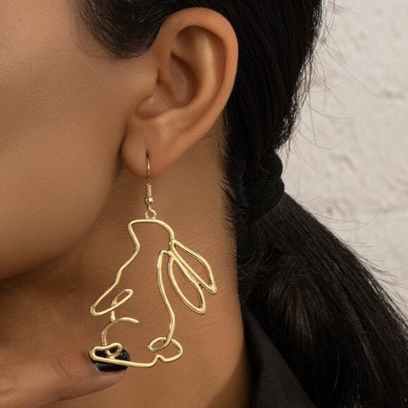 Gold Large Stylish Bunny Rabbit Earrings