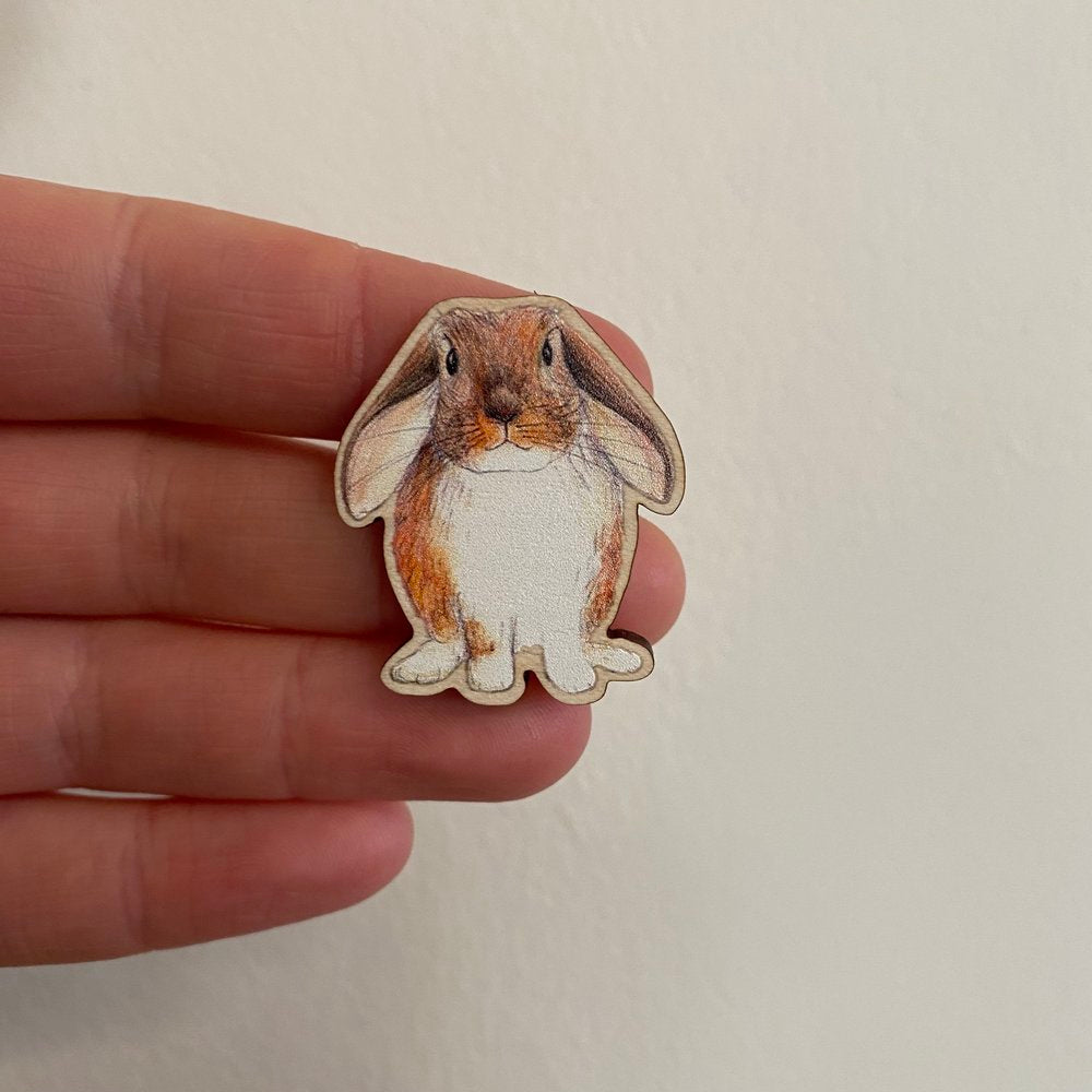 Holding Lop Bunny Rabbit Wooden Badge