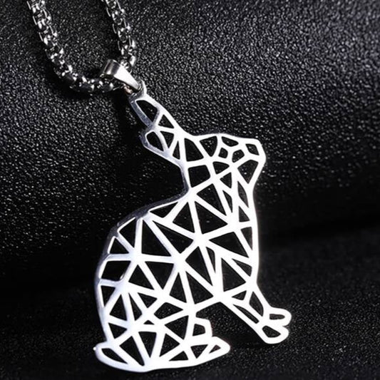 Silver Unisex Geometric Rabbit Necklace 