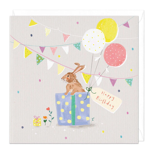 Bunny Rabbit & Present Box Birthday Card