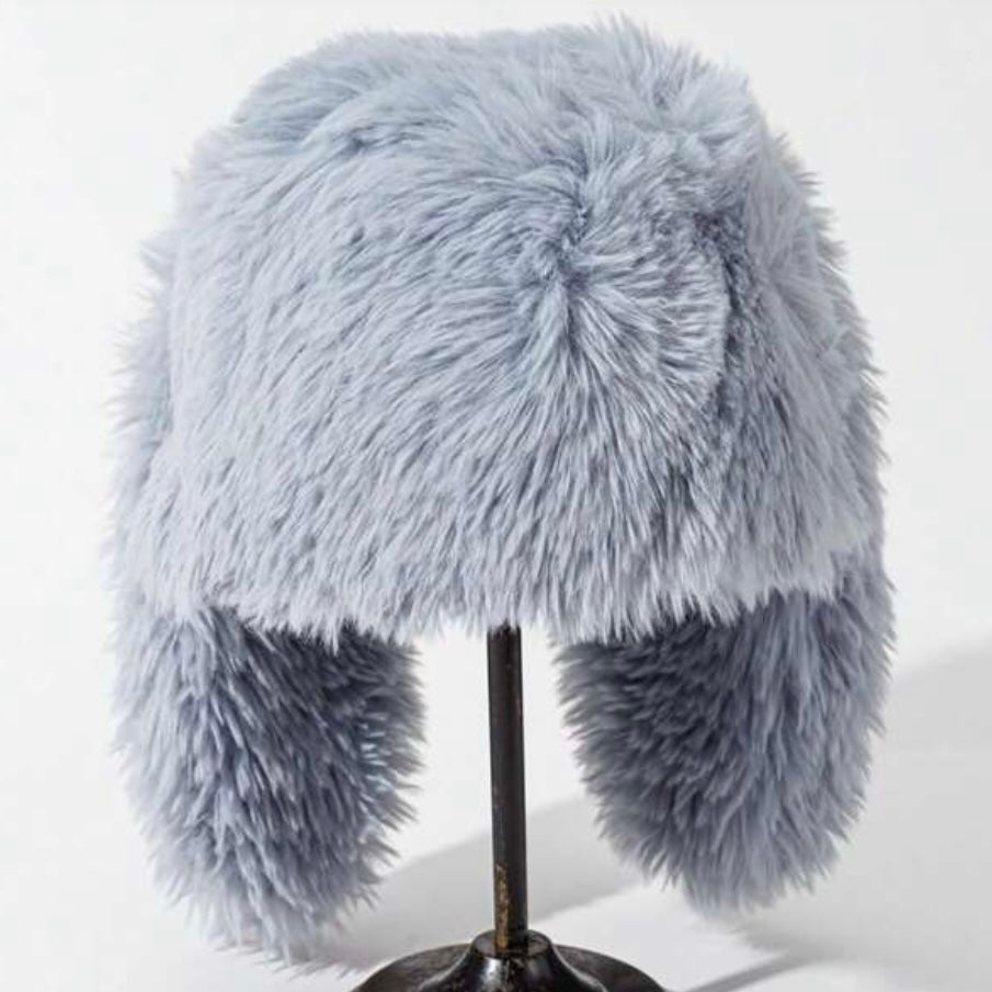 Grey Bunny Rabbit Faux Fur Winter Hat