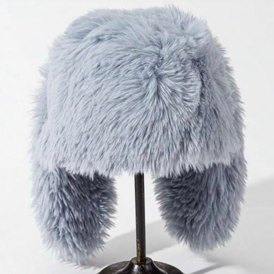 Grey Bunny Rabbit Faux Fur Winter Hat