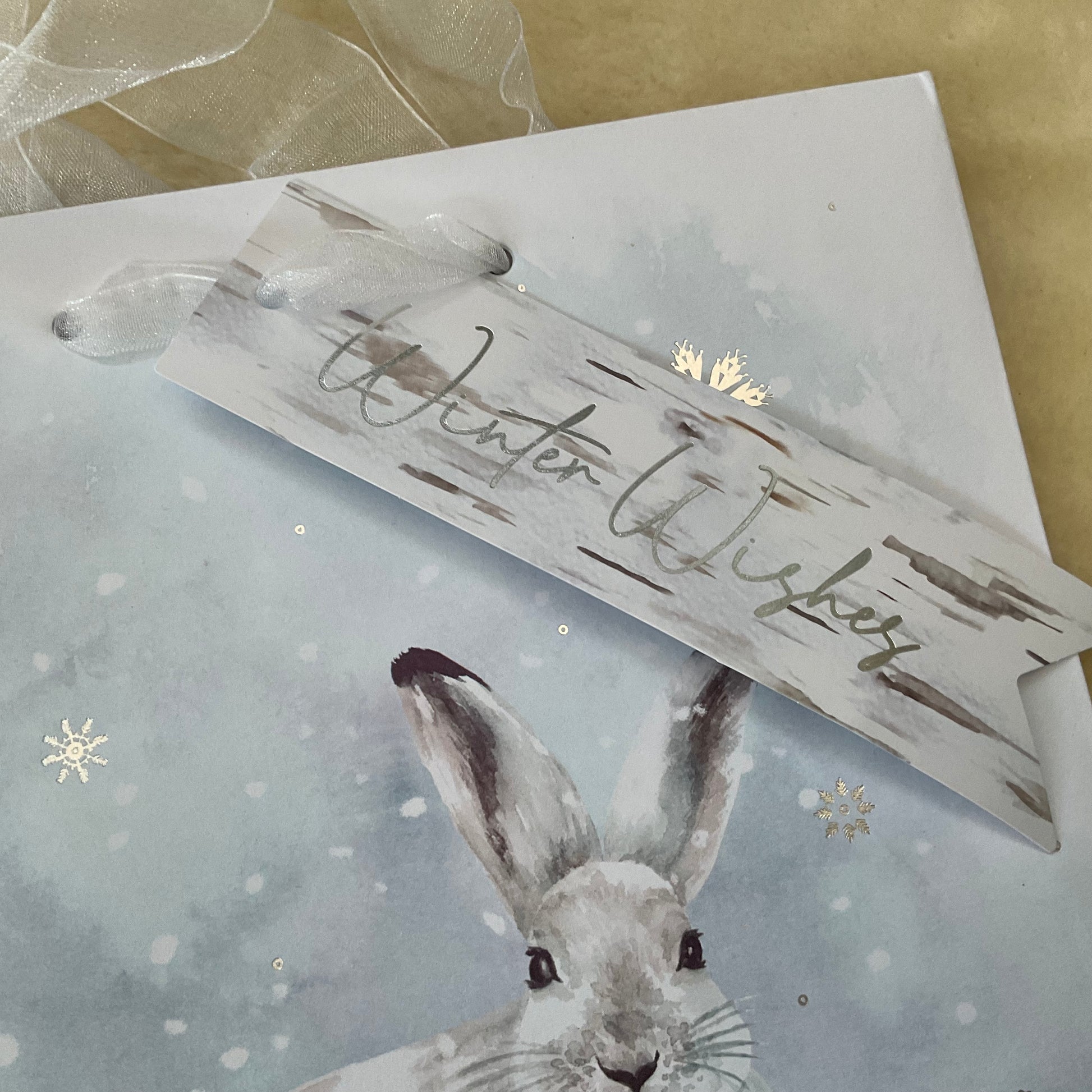 Winter Wishes Christmas Snow Hare Gift Bag Close up