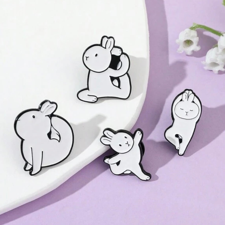Set of 4 Bunny Rabbit Yoga Pin Badges