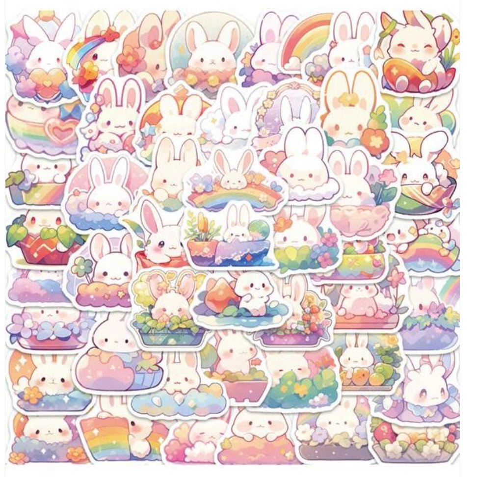 40 large Rainbow Bunny Rabbit Stickers