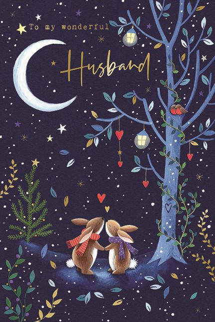 To My Wonderful Husband Bunny Rabbit Large Christmas Card