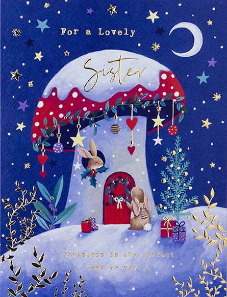 For a Lovely Sister Bunny Rabbit Large Christmas Card