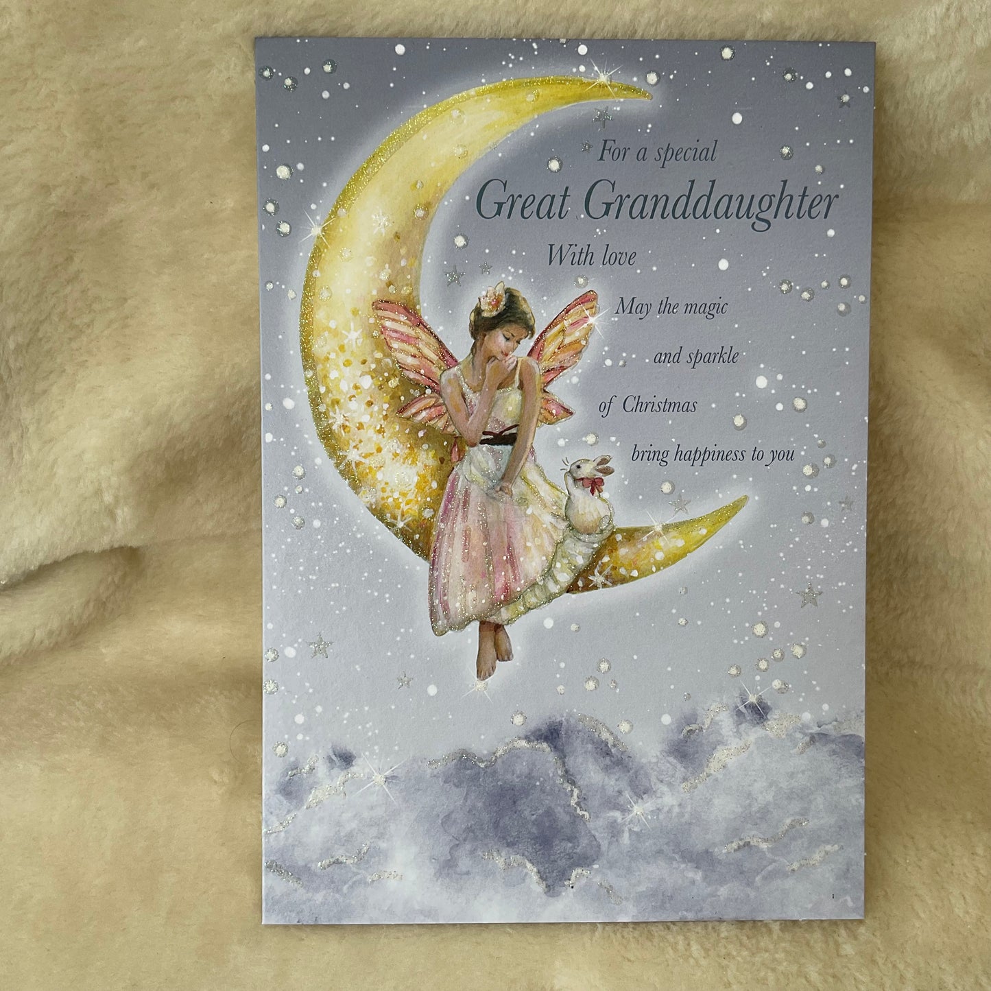 Great Granddaughter Fairy & Bunny Rabbit Christmas Card