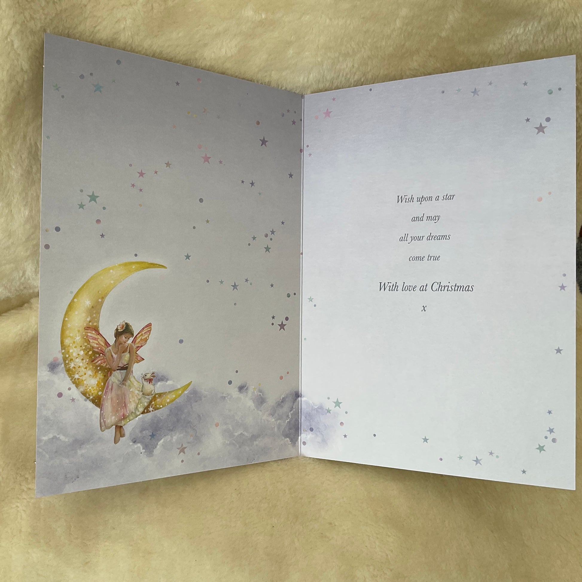 Inside Great Granddaughter Fairy & Bunny Rabbit Christmas Card