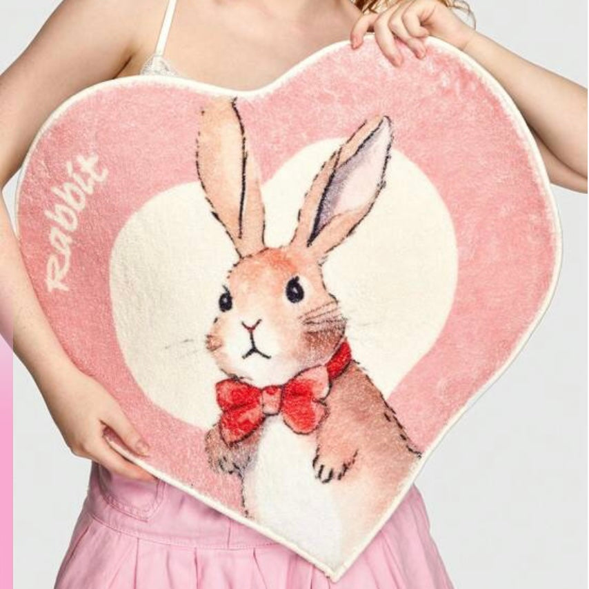 Pink Heart Bunny Rabbit Mat Size