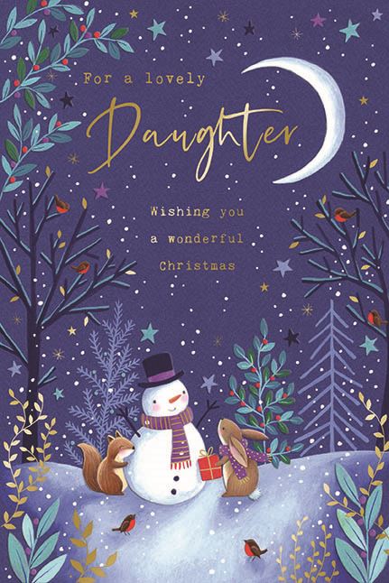 Daughter Snowman & Bunny Rabbit Large Christmas Card