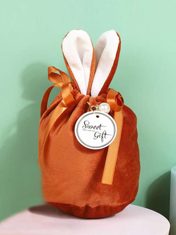 Rusty Orange Velvet Bunny Rabbit Gift Bag for Socks or Small Items - Bunny Creations