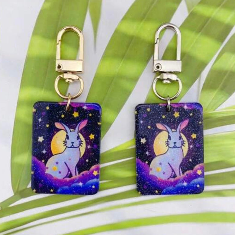 Moon Gazing Bunny Rabbit Sparkle Keyring/Bag Charm