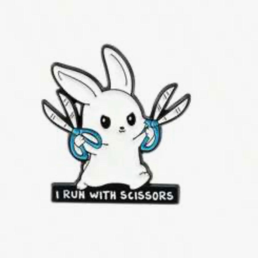 Scissors Bunny Rabbit Fun Quote Pin Badge