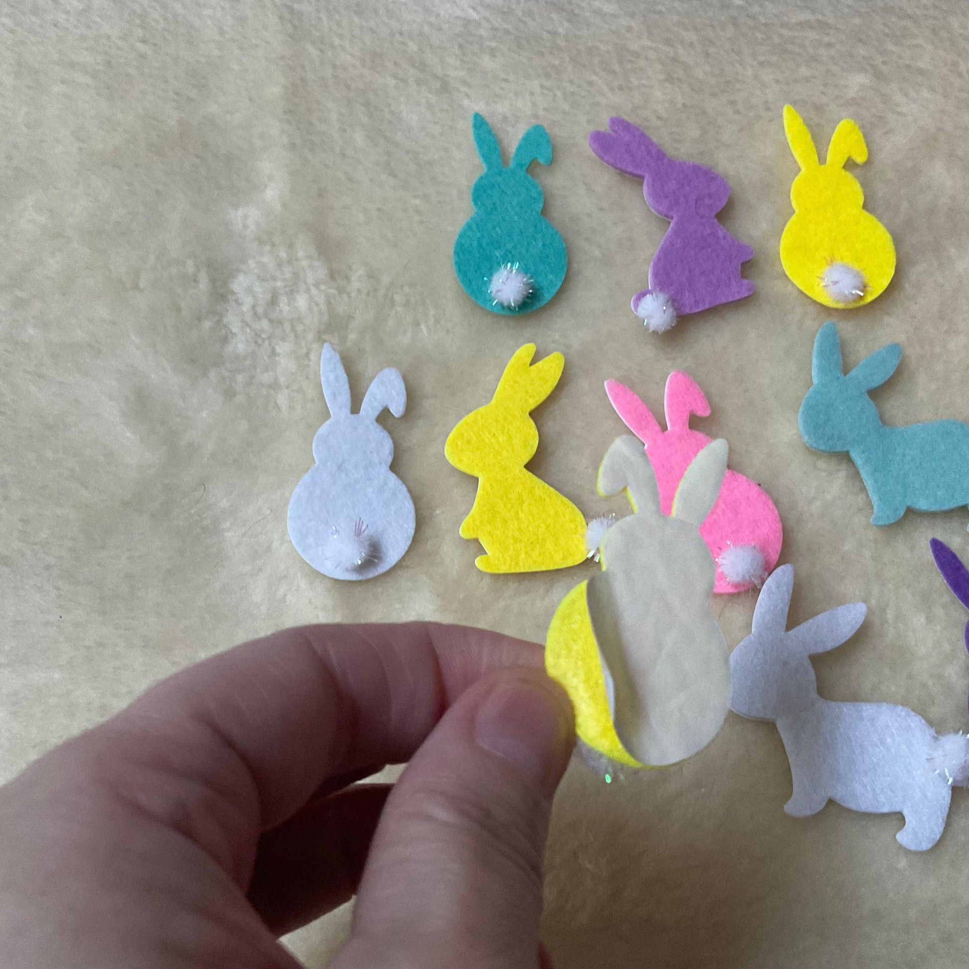 Holding Set of 10 Bunny Rabbit Felt Sticker Embellishments