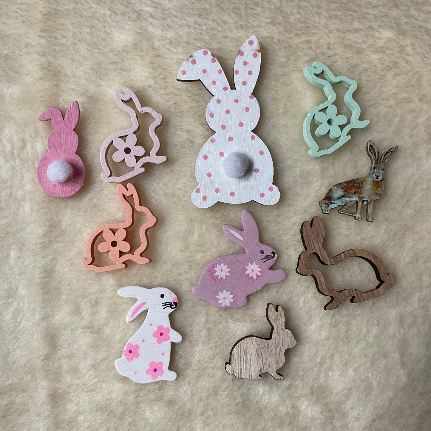 Set of 10 Bunny Rabbit Wooden Craft Embellishments