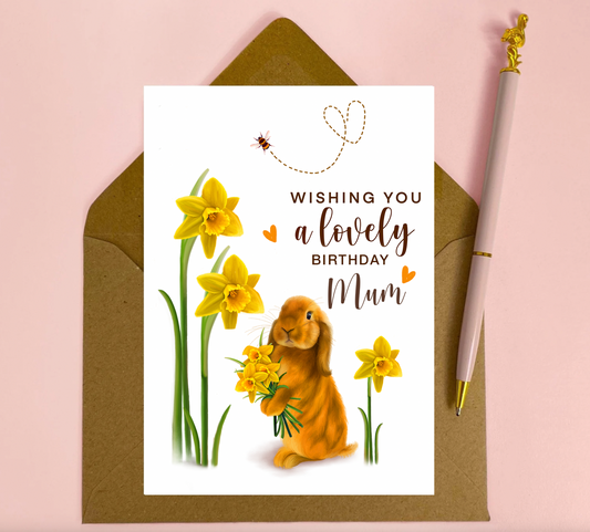 Wishing You A Lovely Birthday Mum Lop Bunny Rabbit Greeting Card