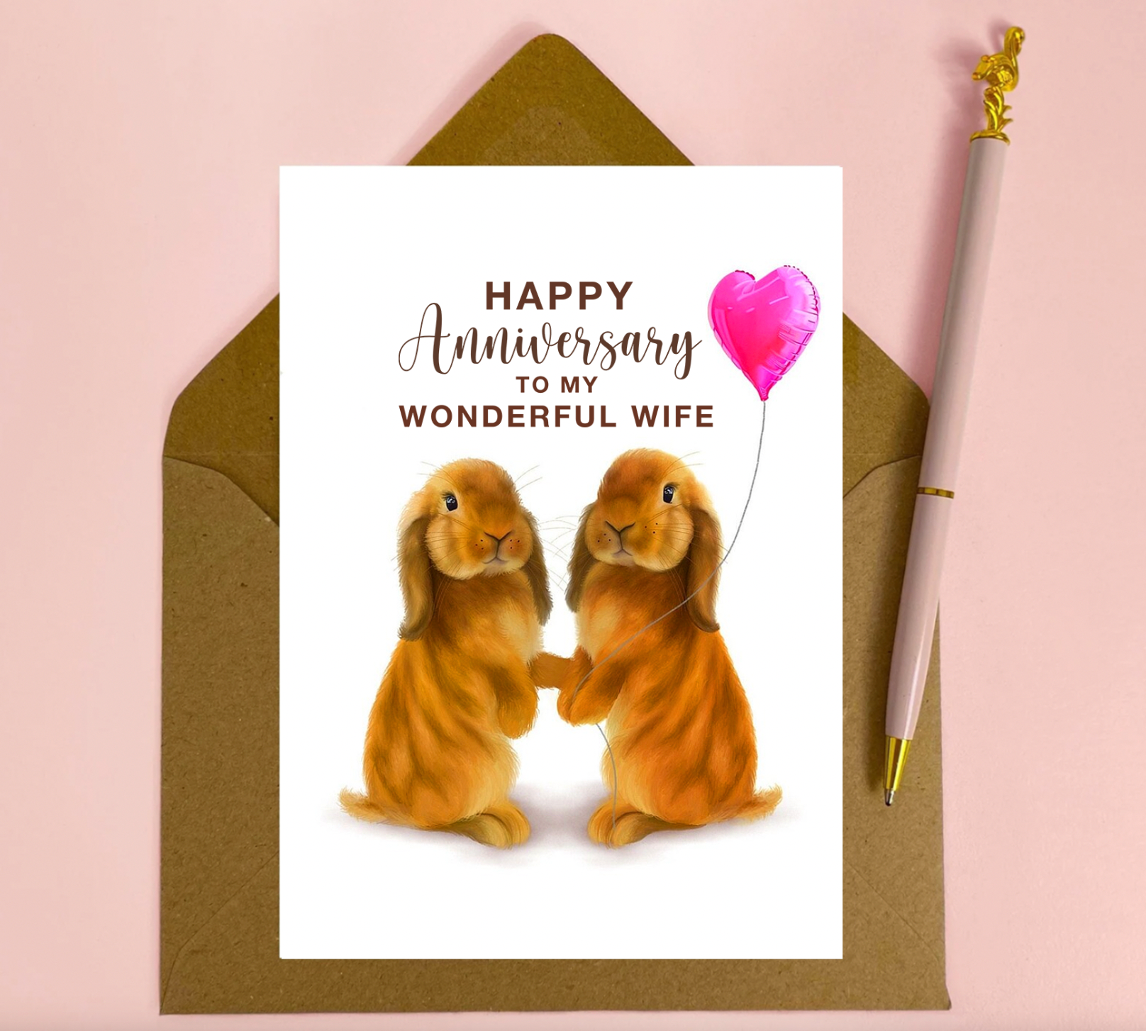 Happy Anniversary To My Wonderful Wife Lop Bunny Rabbit Greeting Card