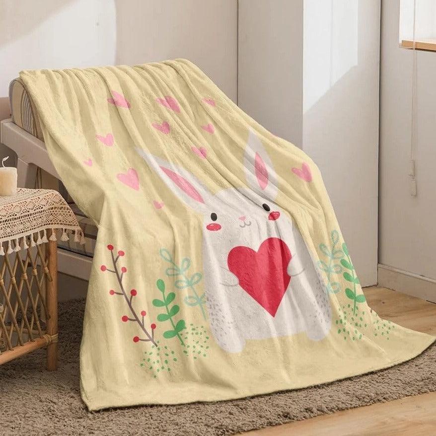 Adorable Bunny Rabbit Heart Blanket Throw