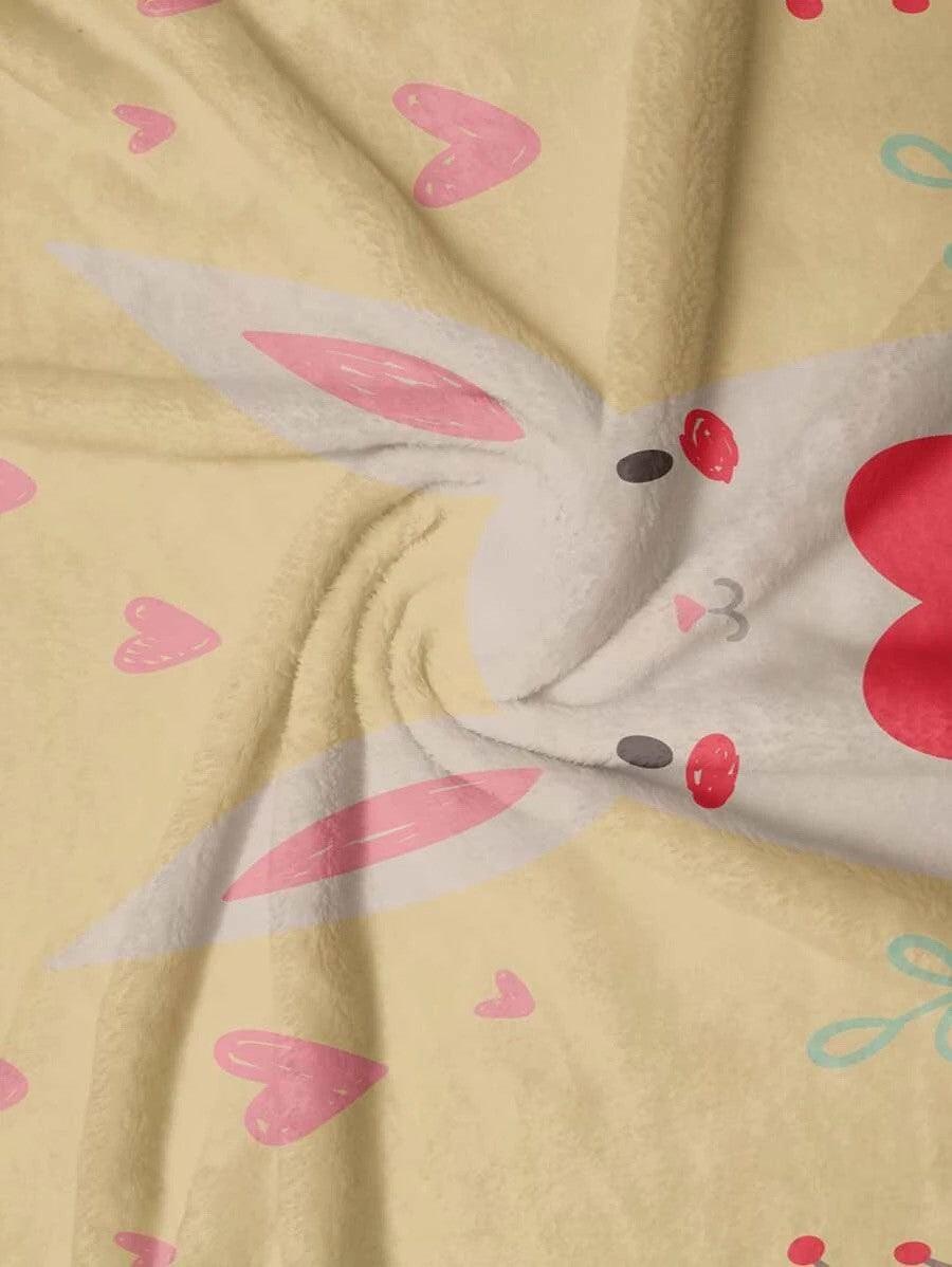 Adorable Bunny Rabbit Heart Blanket Throw close up