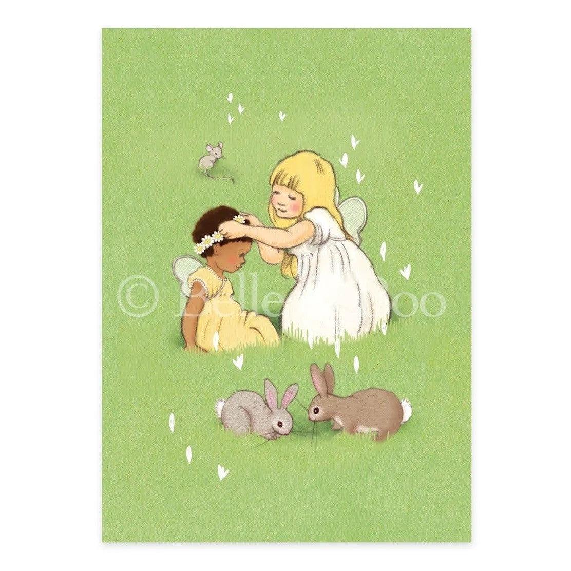 Belle & Boo Bunny Daisy Chain Friends Postcard - Bunny Creations