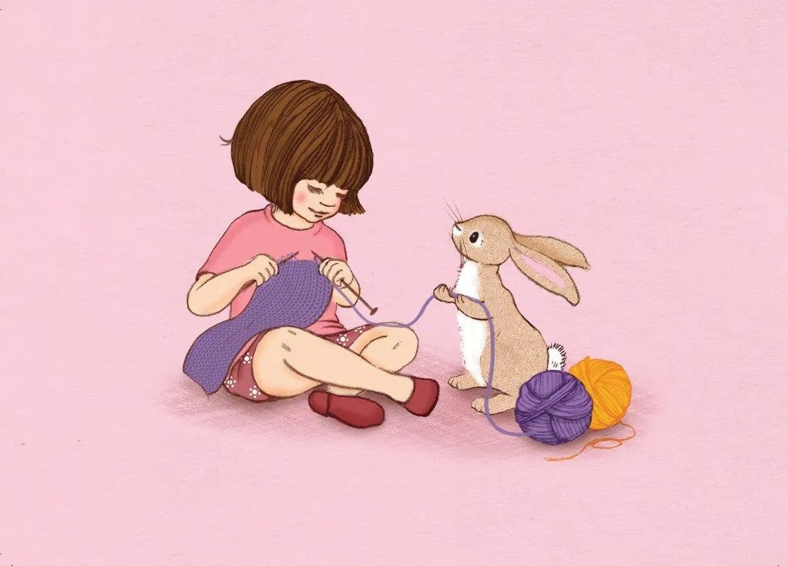 Belle & Boo Bunny Knit One Purl One Postcard