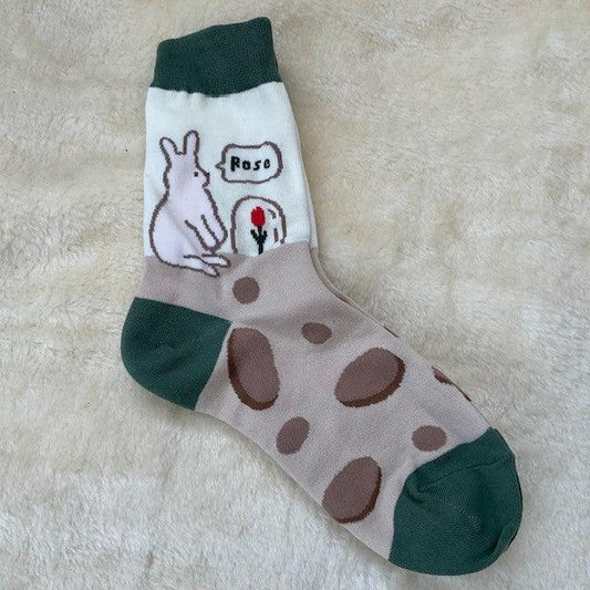 Flower Bunny Rabbit Thick Ankle Socks rose 1