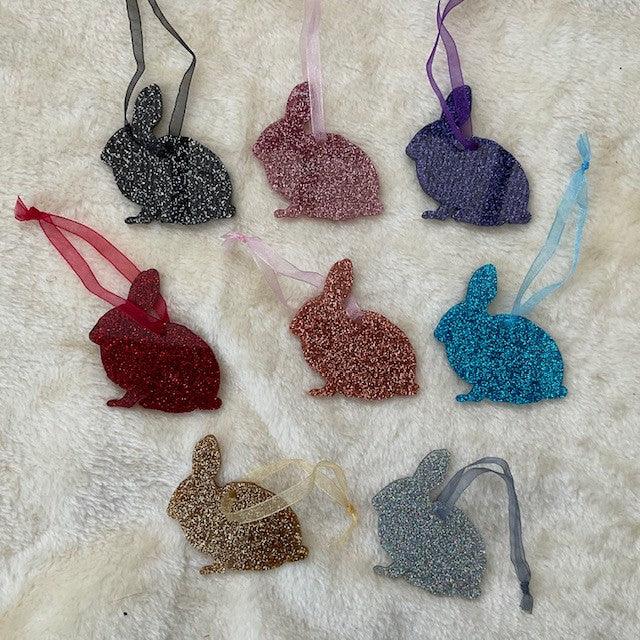 Glitter Bunny Rabbit Hanging christmas Decorations - 8 Different Colours