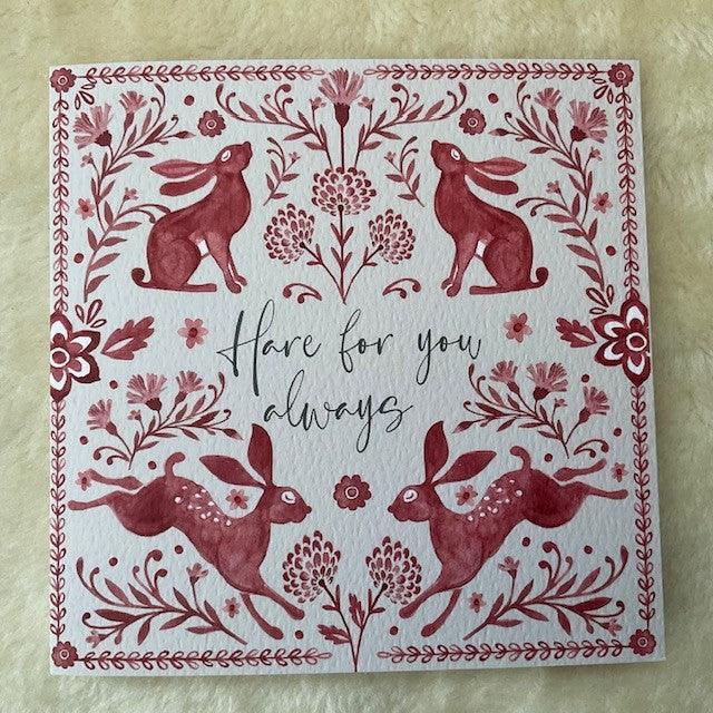 Hare For You Always Red Folk Bunny Rabbit Card 