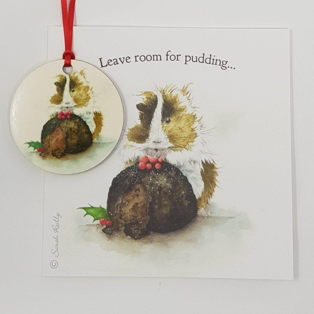Guinea Pig Pudding Christmas Bauble Card