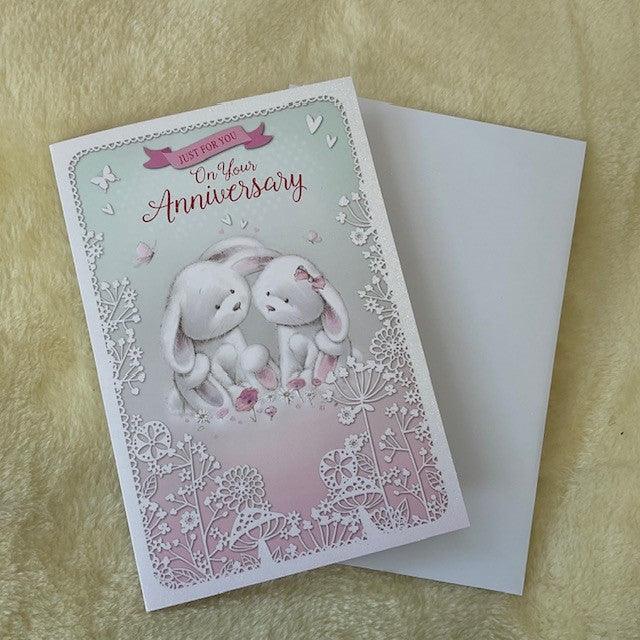 On Your Anniversary Bunny Rabbit Card with envelope