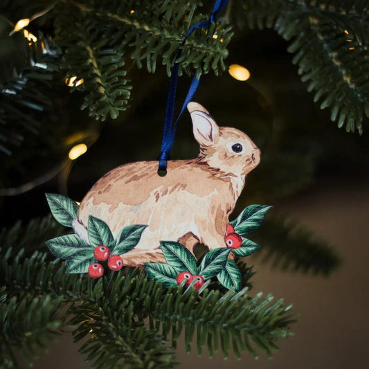 Rabbit Sustainable Wooden Watercolour Christmas Decoration